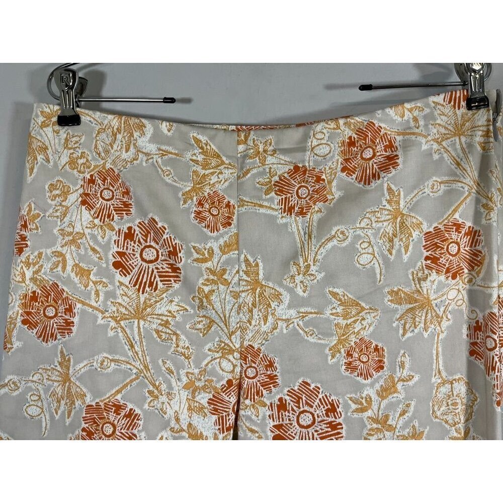 Sigrid Olsen Pant Women 12 Tan Straight Leg Ankle Floral Tropical Retro Western - Picture 4 of 13